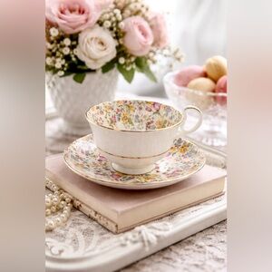 Vintage Radfords England Floral Footed Chintz Teacup & Saucer